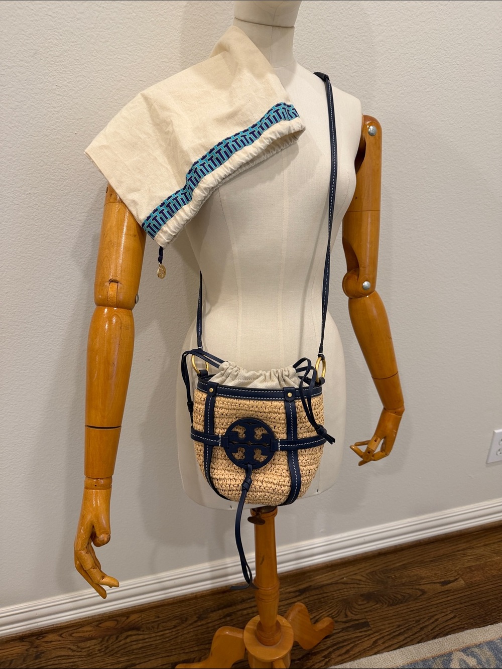 Tory Burch Raffia/Leather Crossbody Bag